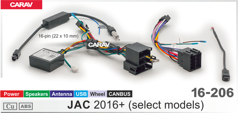 Комплект проводов JAC 2016+ Power+Speakers+Wheel+USB+CANBUS 16-206 16-206