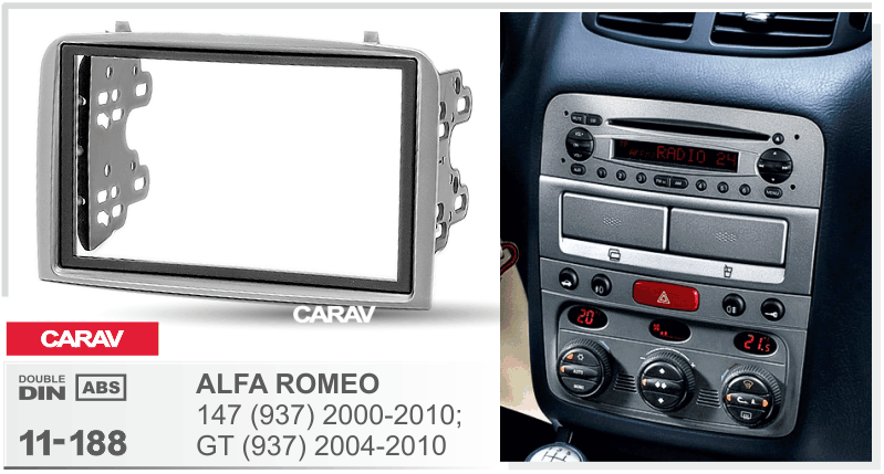 ПЕРЕХОДНАЯ РАМКА 2-DIN на ALFA ROMEO 147 (937) 2000-10; GT (937) 2004-10 CARAV 11-188 11-188