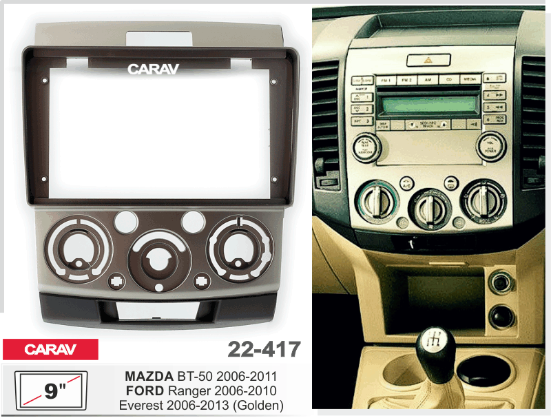 ПЕРЕХОДНАЯ РАМКА на FORD Ranger 2006-2011 9 дюймов 22-417 22-417