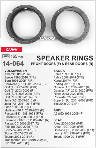 Проставки на VOLKSWAGEN-AUDI-SEAT-SKODA (Select models / Front-Rear / 6.5") CARAV 14-064 14-064 Проставки на VOLKSWAGEN-AUDI-SEAT-SKODA (Select models / Front-Rear / 6.5") CARAV 14-064 14-064