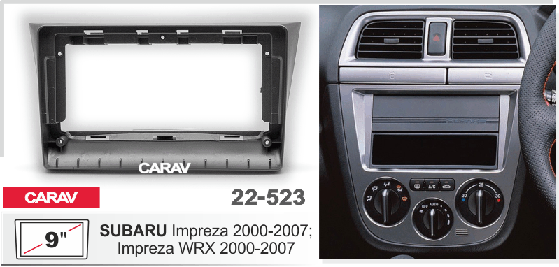 ПЕРЕХОДНАЯ РАМКА на SUBARU Impreza 2000-2007; Impreza WRX 2000-2007, 9 дюймов СЕРЕБРО 22-523 22-523