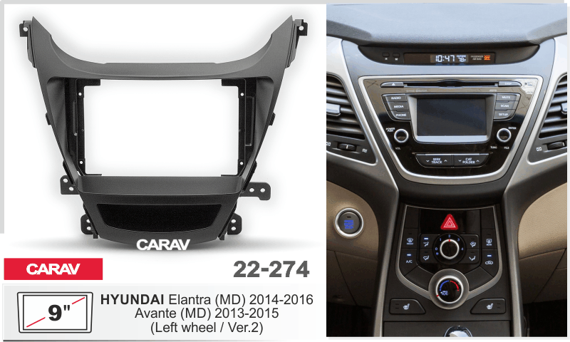 ПЕРЕХОДНАЯ РАМКА 9 дюймов HYUNDAI ELANTRA(MD) 2014-16, AVANTE 2013-15 22-274 22-274