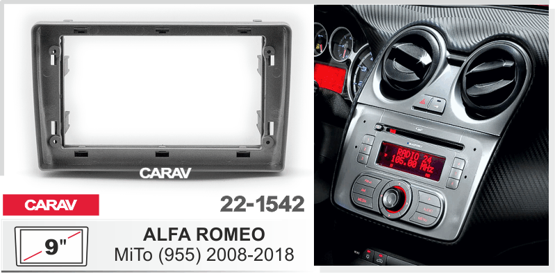 ПЕРЕХОДНАЯ РАМКА 9-дюймов на ALFA ROMEO MiTo (955) 2008-2018 CARAV 22-1542 22-1542