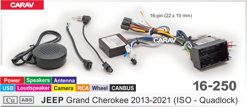 ПЕРЕХОДНИК на JEEP Grand Cherokee 2013-2021/ ISO - Quadlock / Power+Speakers+Antenna+Wheel+Camera+ 16-250 ПЕРЕХОДНИК на JEEP Grand Cherokee 2013-2021/ ISO - Quadlock / Power+Speakers+Antenna+Wheel+Camera+ 16-250