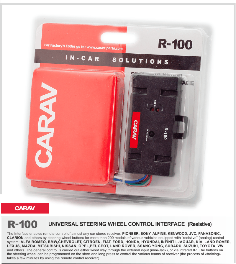 Адаптер Рулевого управления, обучаемый IR+mini Jack R-100 R-100