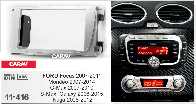 ПЕРЕХОДНАЯ РАМКА 2-DIN на FORD Focus 2007-11; Mondeo 2007-14; C-Max 2007-10; S-Max, Galaxy 2006-15; 11-416