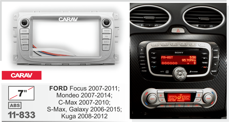 ПЕРЕХОДНАЯ РАМКА 2-DIN (7-inch Android) на FORD Focus 2007-11; Mondeo 2007-14; C-Max 2007-10; S-Max, 11-833