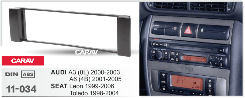 ПЕРЕХОДНАЯ РАМКА 1-DIN на AUDI A3 (8L), 2000-03, A6 (4B) 2001-05 / SEAT Toledo, Leon 1999-05 CARAV 1 11-034