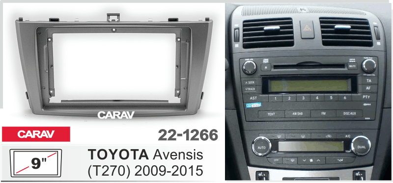 ПЕРЕХОДНАЯ РАМКА 9 дюймов TOYOTA AVENSIS 2009-2015 СЕРЕБРО 22-1266 22-1266